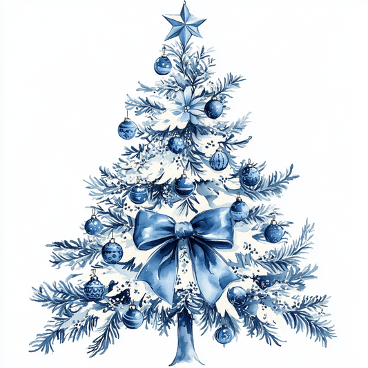 Blue Bow Abstract Christmas Tree Diamond Art Kit