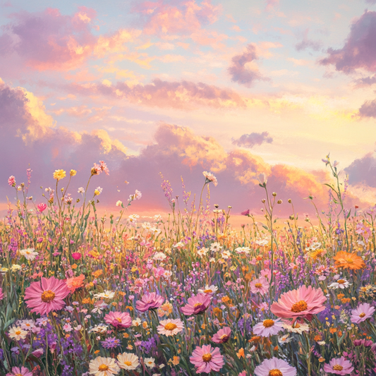 Light Clouded Sky Wildflowers Diamond Art Kit