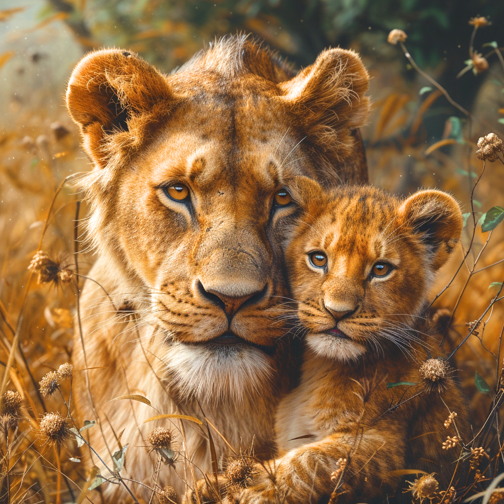 Lion And Cub In The Brush Diamond Art Kit