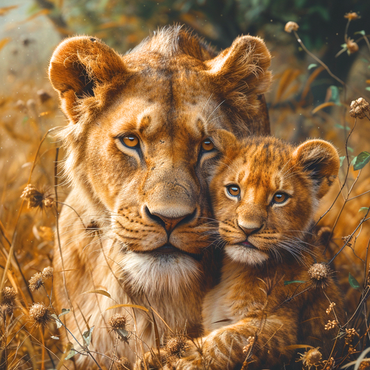 Lion And Cub In The Brush Diamond Art Kit