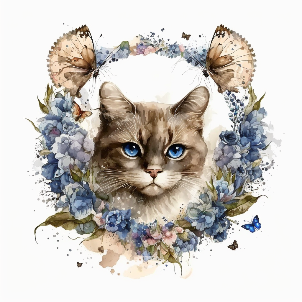 Blue Flower Wreath Cat Diamond Art Kit