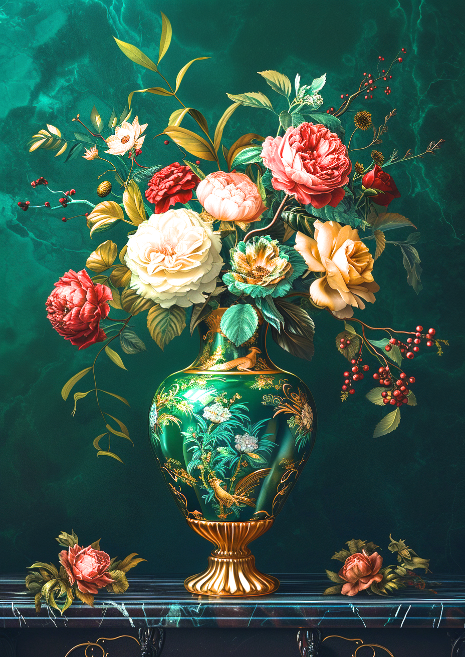 Green Vase Of Flowers Diamond Art Kit
