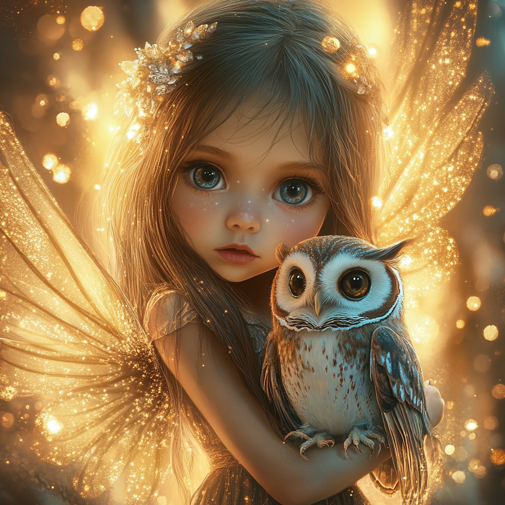 Brown Hair Fairy Owl Diamond Art Kit