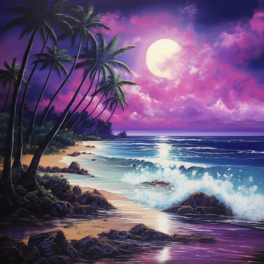 Purple Sky Rocks On The Beach Diamond Art Kit
