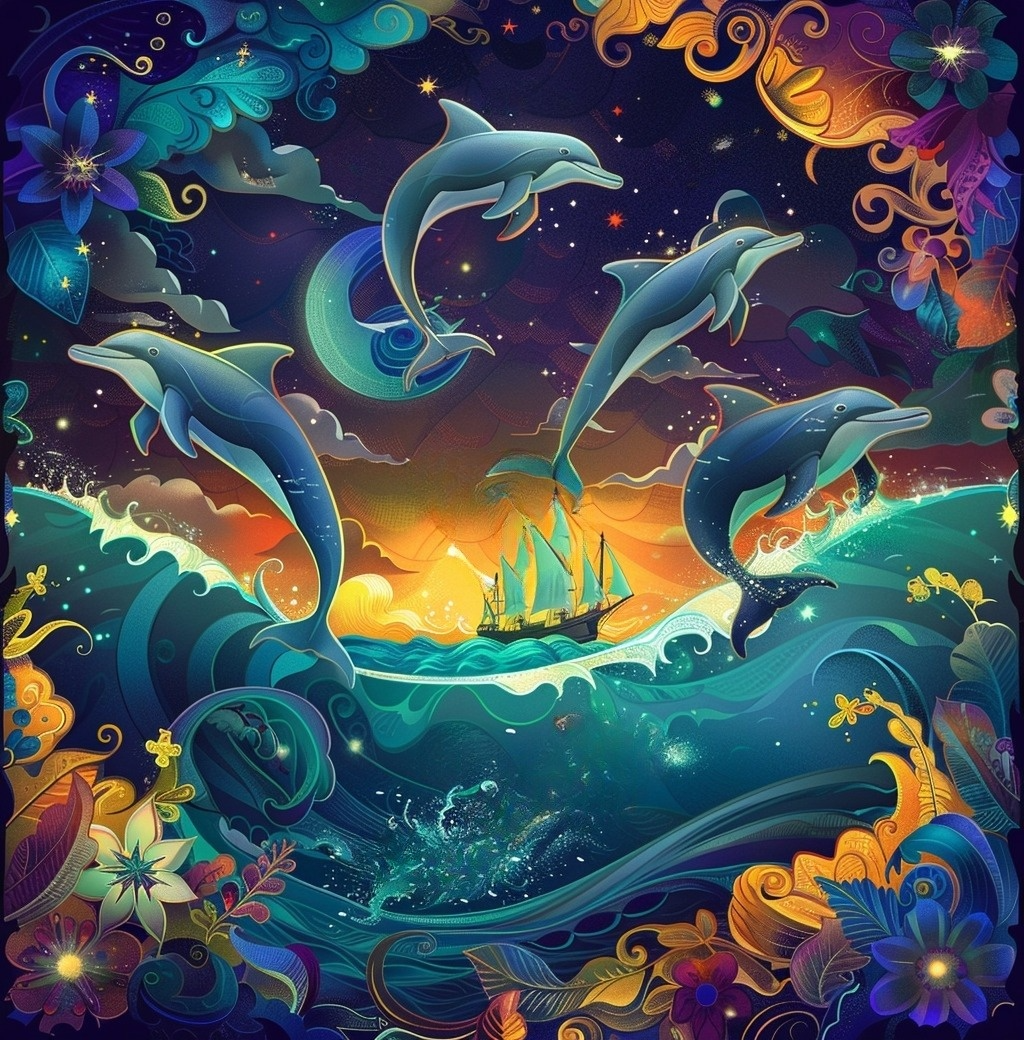 Dolphins And Flowers Diamond Art Kit