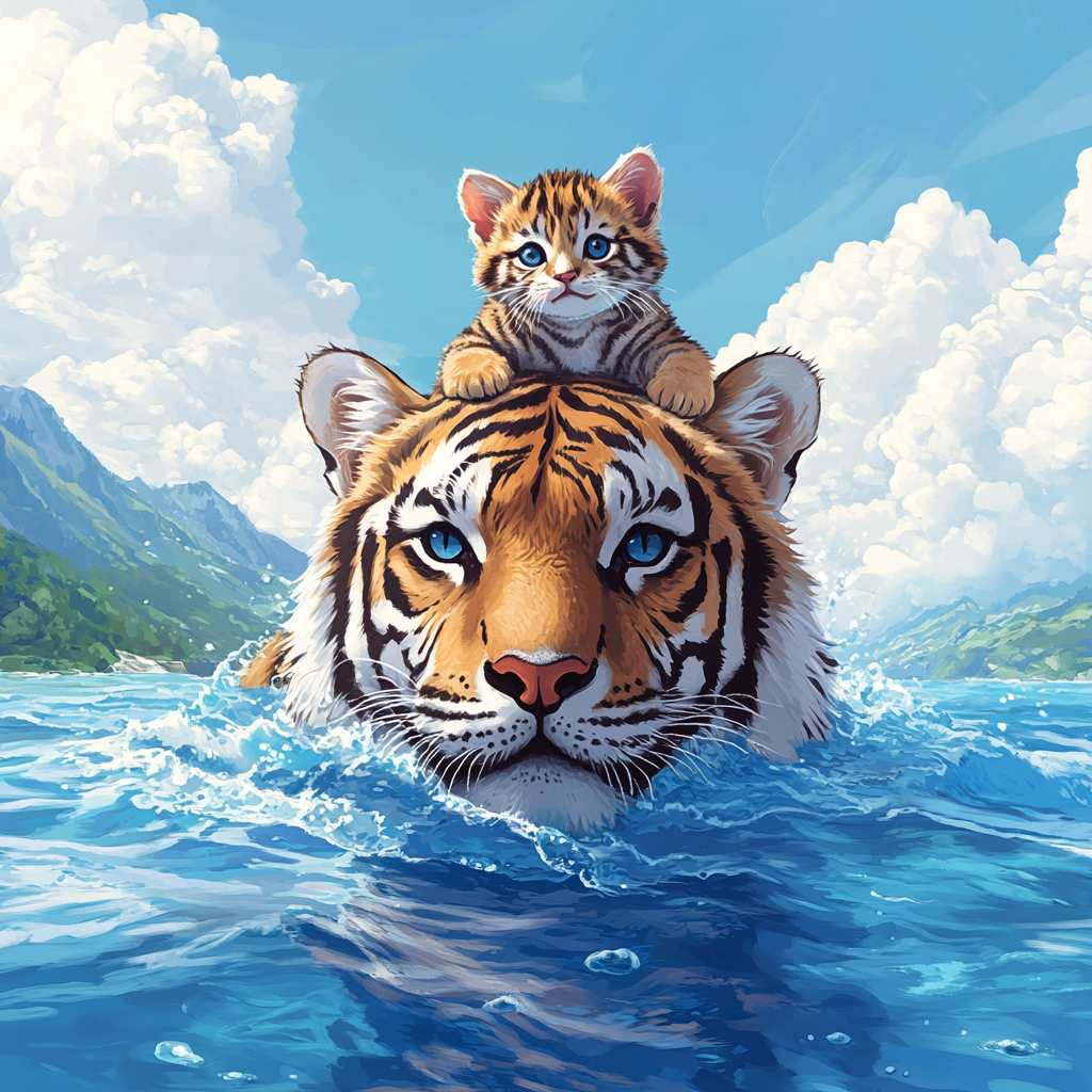 Striped Kitten Tiger Swim Diamond Art Kit