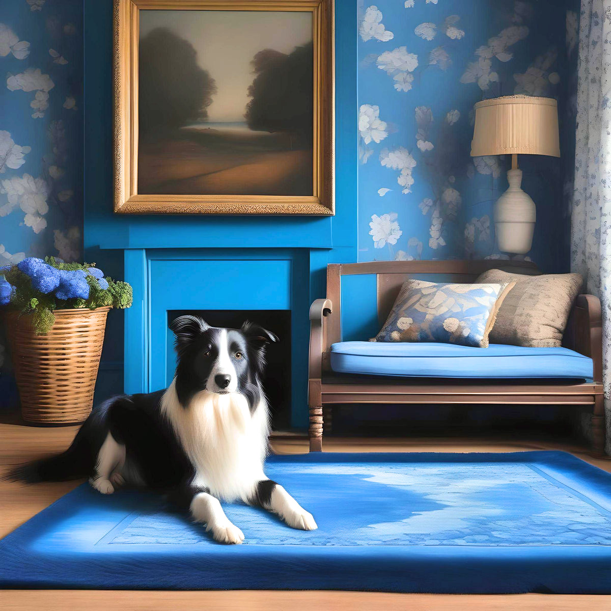 Blue Living Room Border Collie Diamond Art Kit
