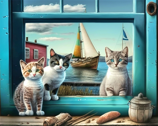 Three Kittens In The Window Diamond Art Kit