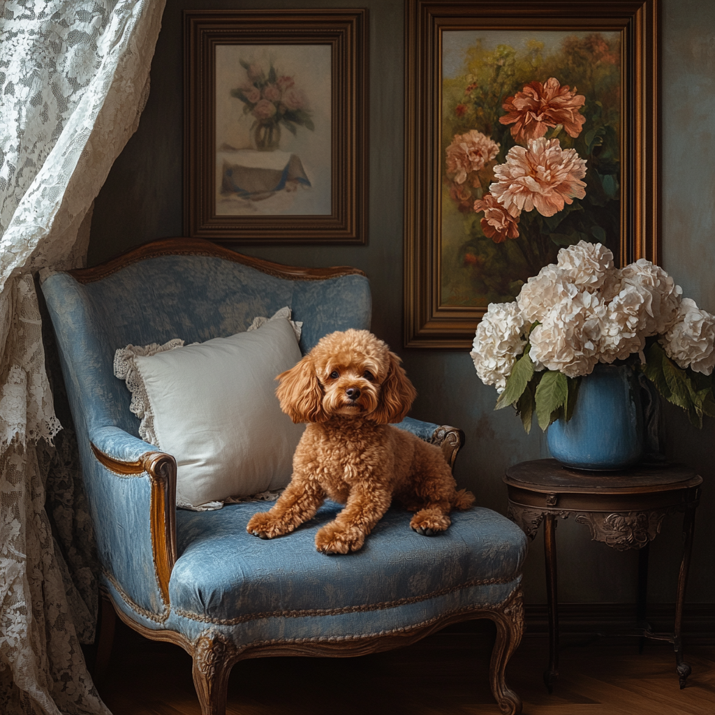 Blue Armchair Chocolate Poodle Diamond Art Kit