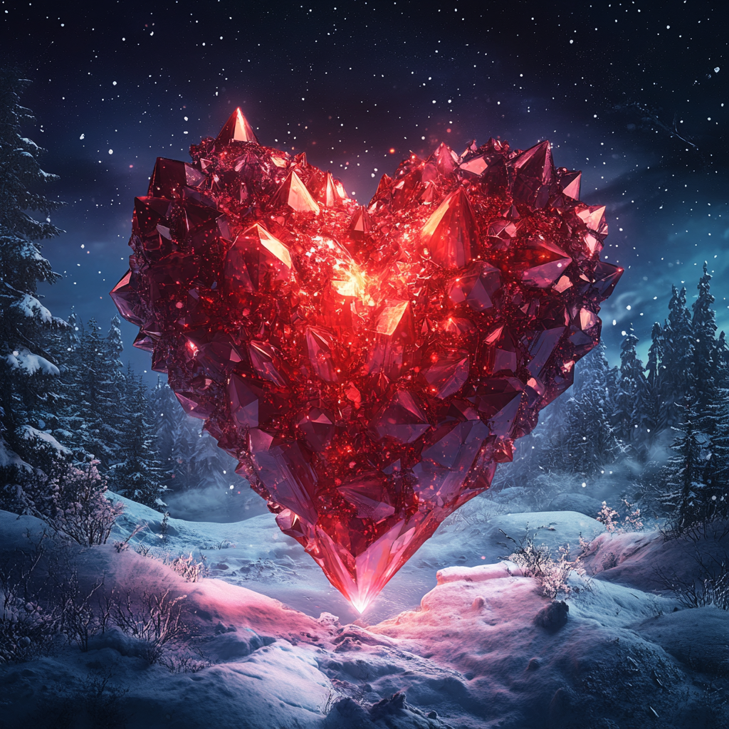 Red Crystal Heart In The Snow Diamond Art Kit