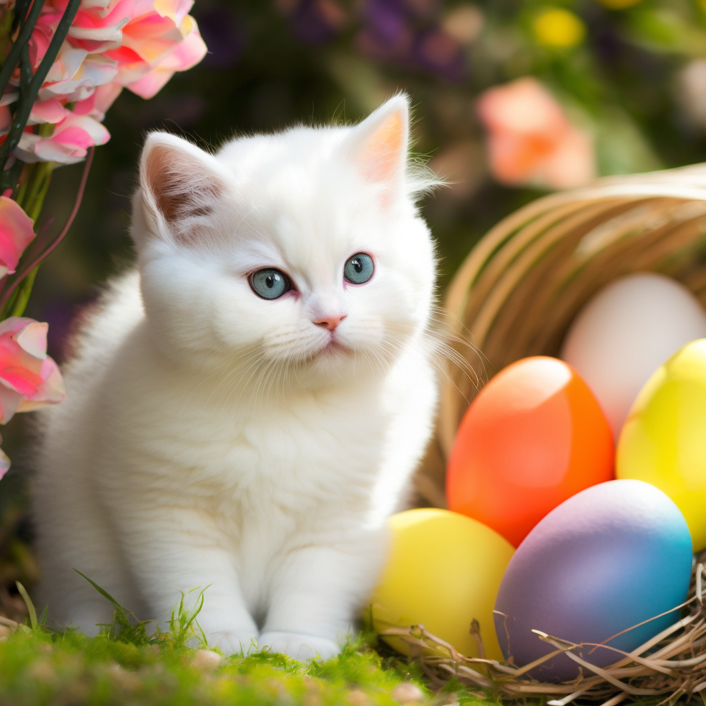 White Kitten Easter Eggs Diamond Art Kit