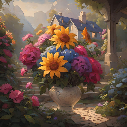 White Vase Garden Scene Diamond Art Kit