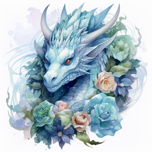 Ice Bluedragon Flowers Watercolor Diamond Art Kit