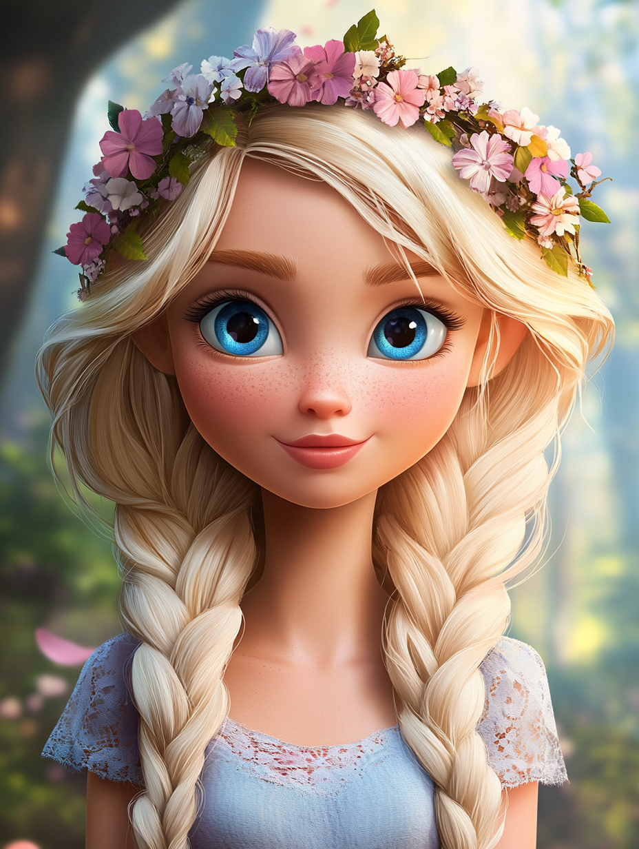 Flower Crown Blue Eyed Girl Diamond Art Kit