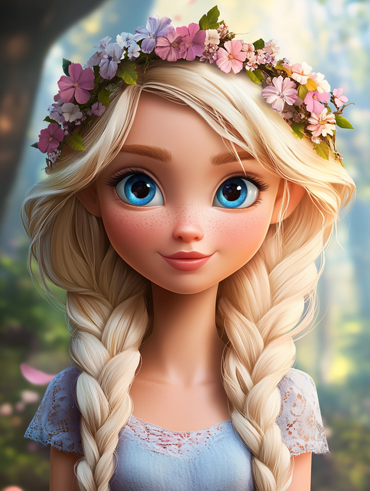 Flower Crown Blue Eyed Girl Diamond Art Kit