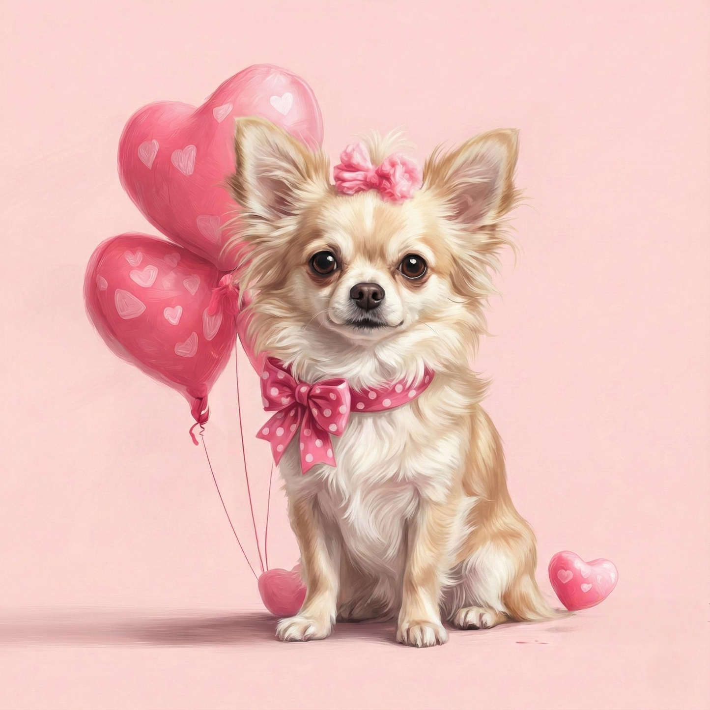 Heart Balloons Longhaired Chihuahua Diamond Art Kit