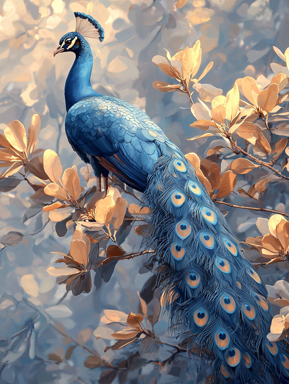 Golden Leaf Tree Peacock Diamond Art Kit