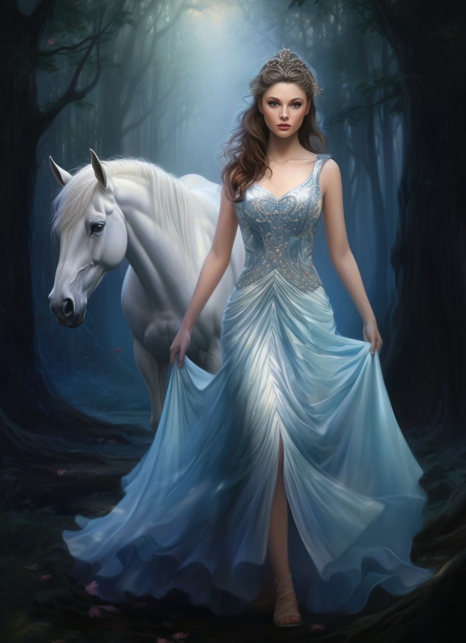 Blue Dress Woman And Whitehorse Diamond Art Kit