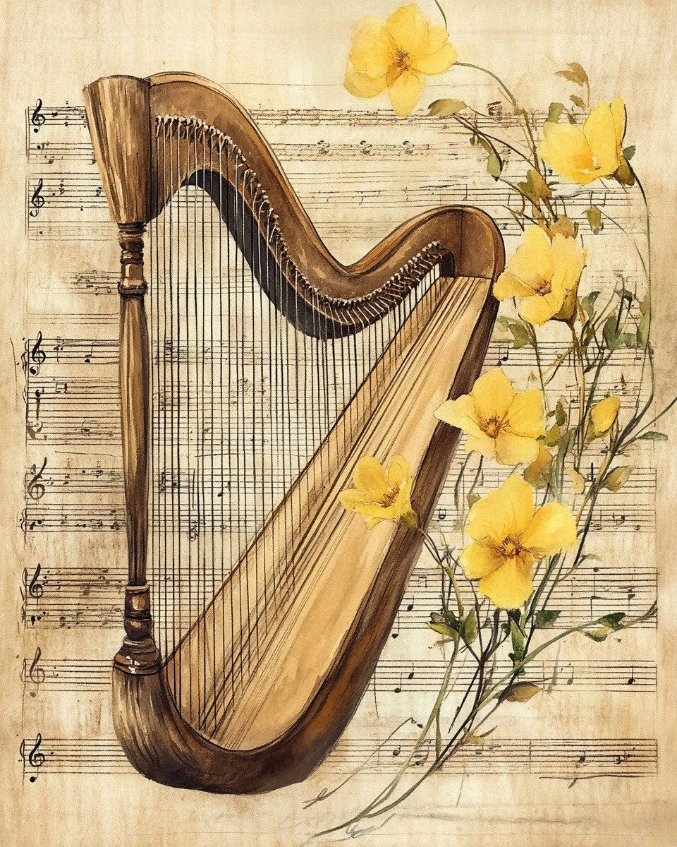 Yellow Flower Harp Diamond Art Kit