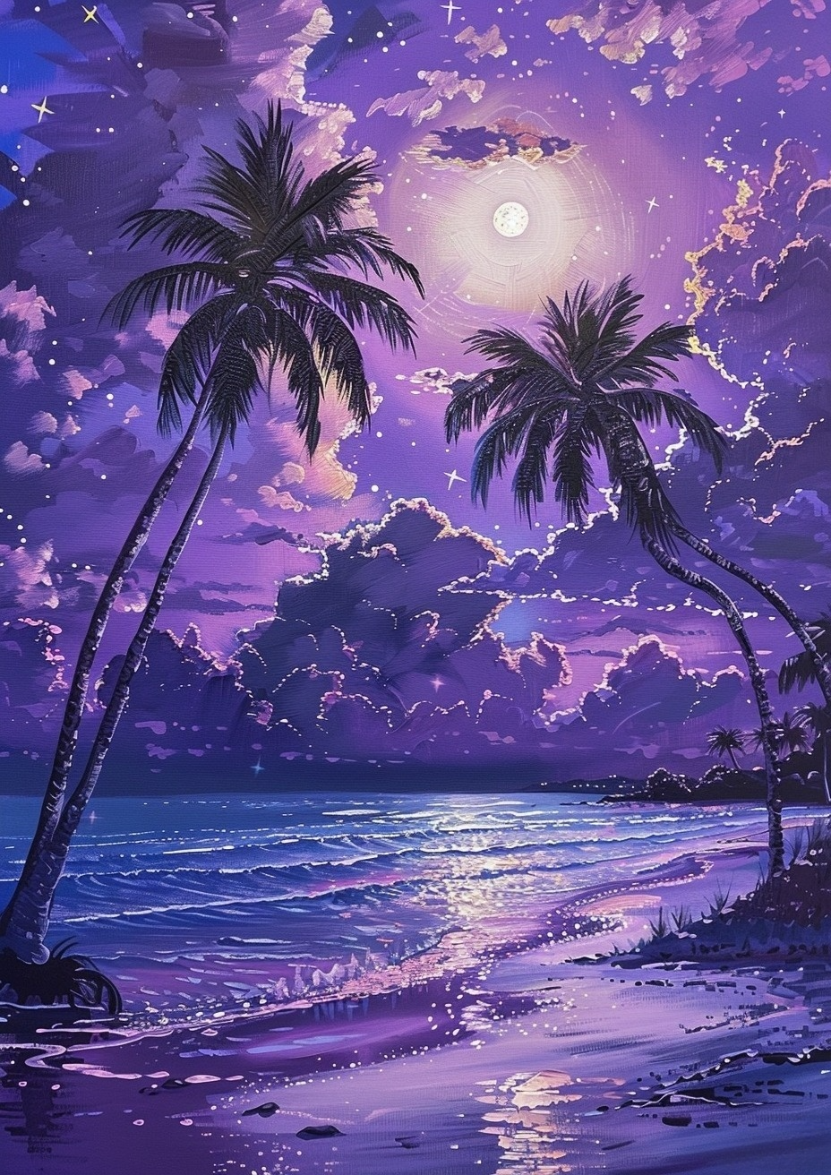 Two Palms Purple Moonlight Diamond Art Kit
