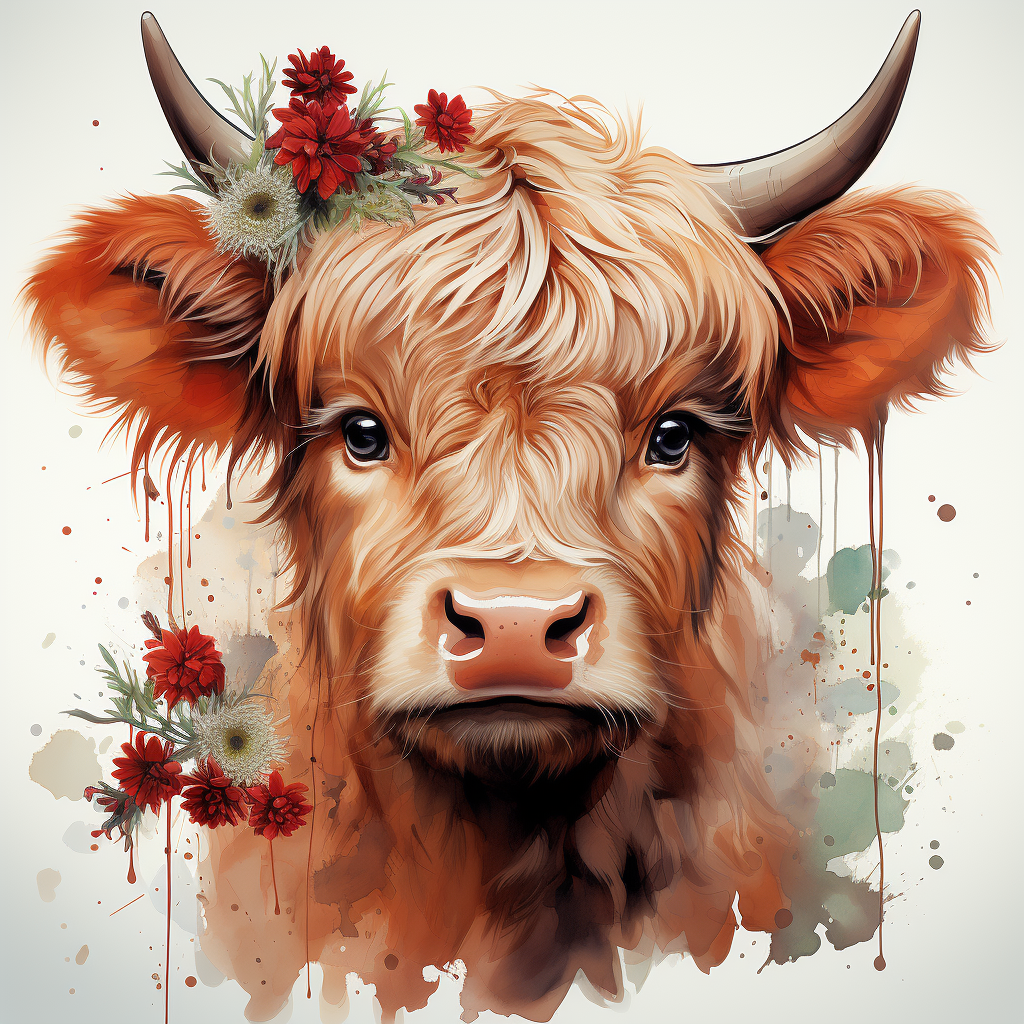 Red Flower Highland Cow Diamond Art Kit