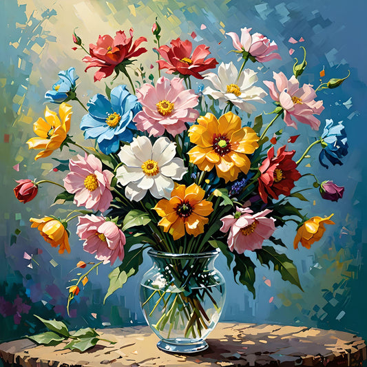 Mixed Glass Vase Of Flowers Diamond Art Kit