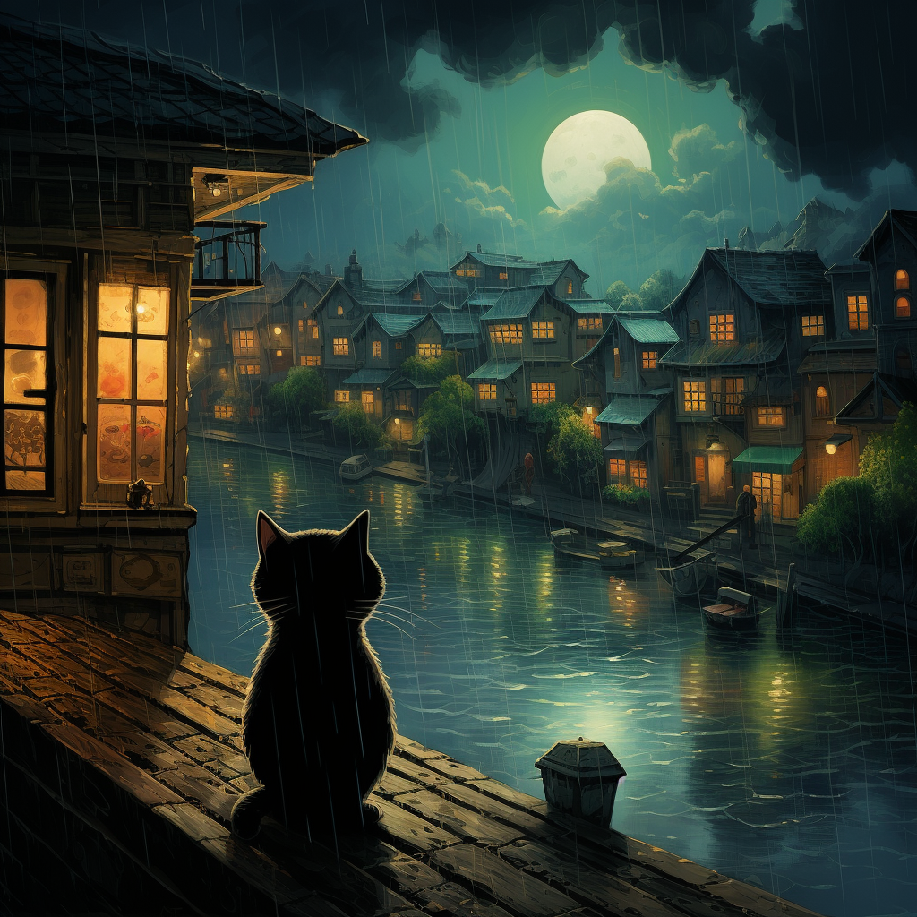 Rainy Night Cat Diamond Art Kit
