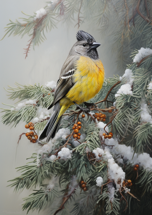 Yellow Breast Bird Pine Tree Diamond Art Kit