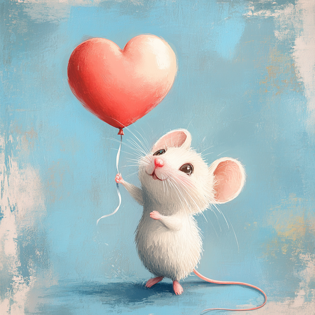Little White Mouse Heart Balloon Diamond Art Kit