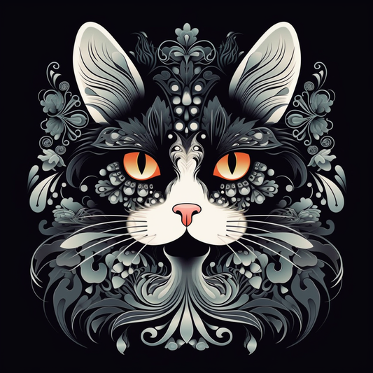Black White Abstract Cat Diamond Art Kit