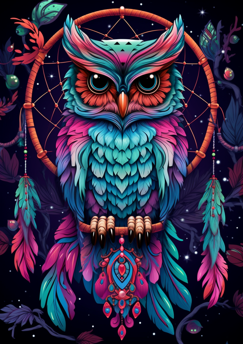 Turquoise Feather Owl Dreamcatcher Diamond Art Kit