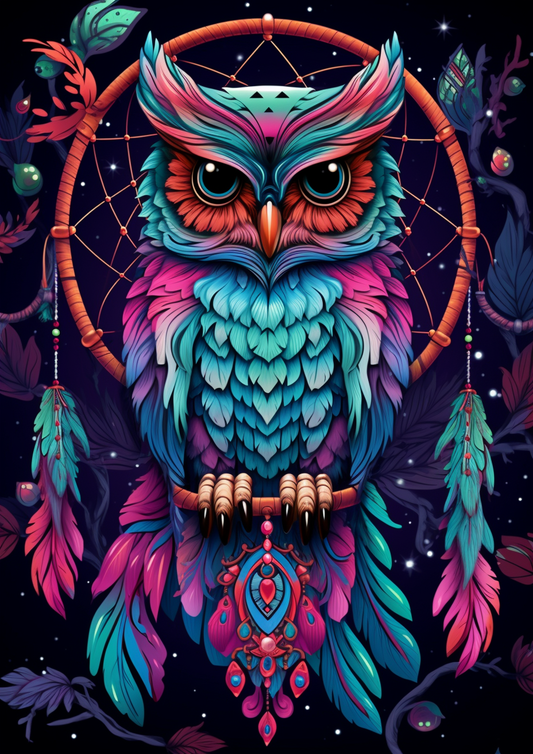 Turquoise Feather Owl Dreamcatcher Diamond Art Kit