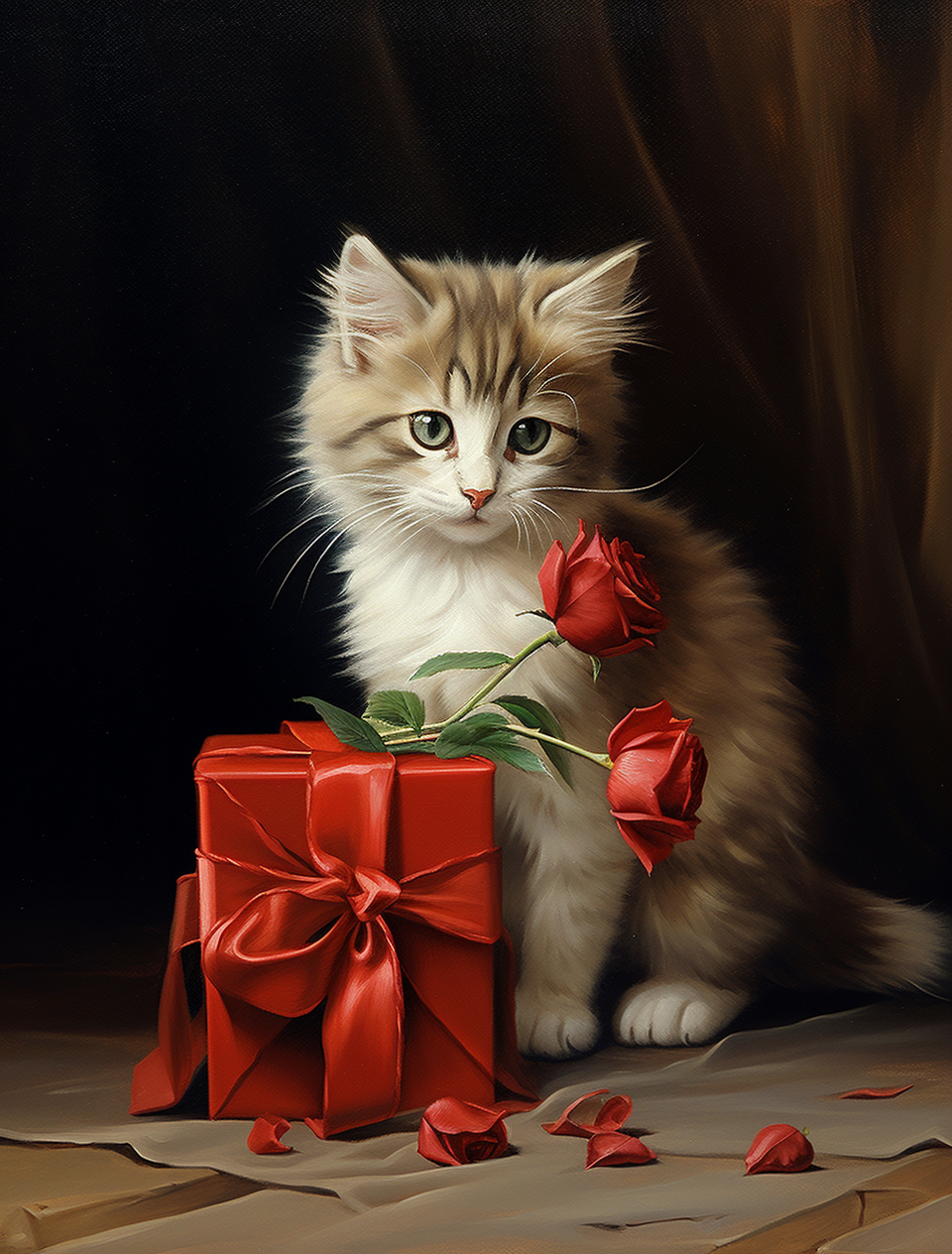 Two Red Roses Kitten Package Diamond Art Kit