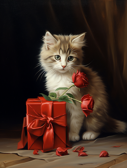 Two Red Roses Kitten Package Diamond Art Kit