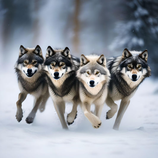 Four Wolves In The Snow Running Diamond Art Kit
