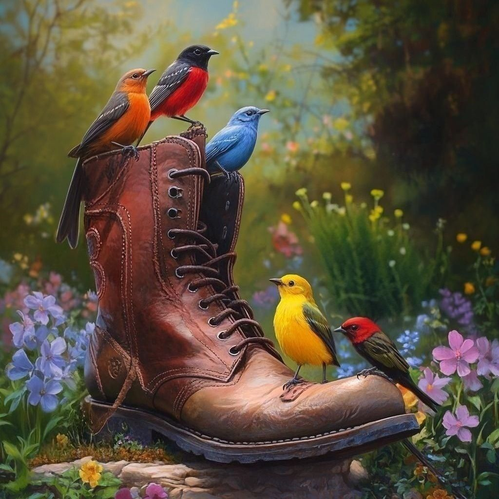Bright Colored Birds And Boot Diamond Art Kit
