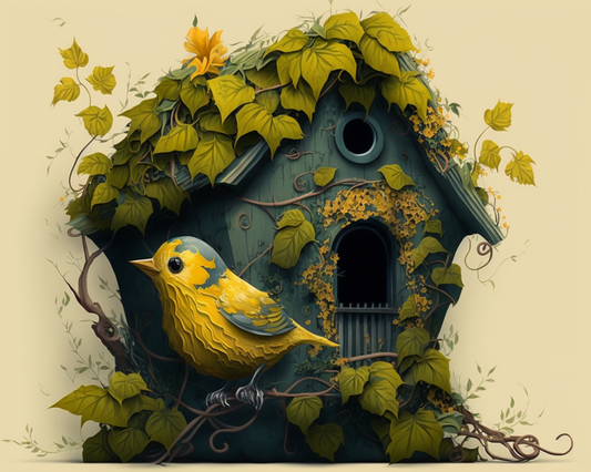 Yellow Bird Birdhouse Diamond Art Kit