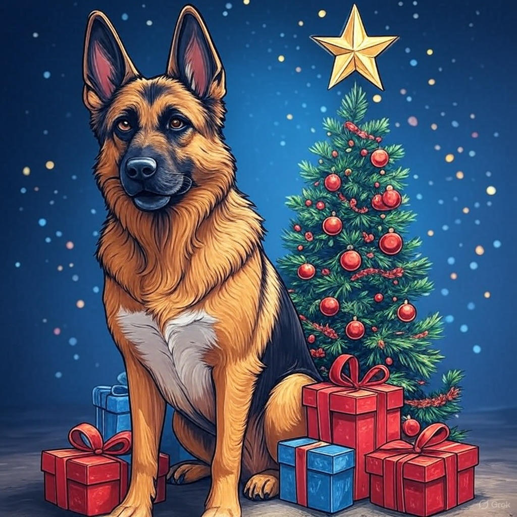 Christmas German Shepherd Diamond Art Kit