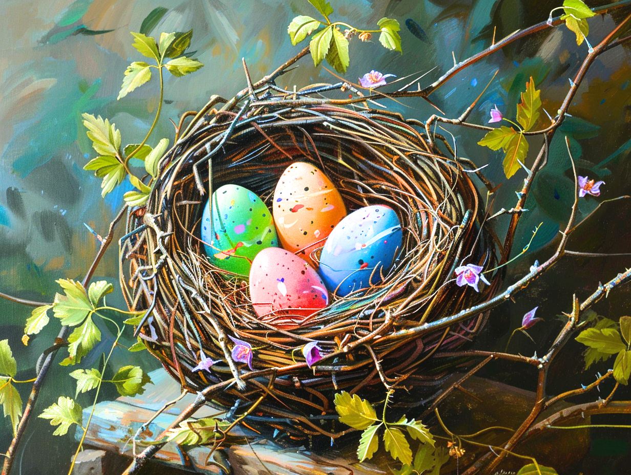 Four Abstract Colored Easter Eggs Nest Diamond Art Kit