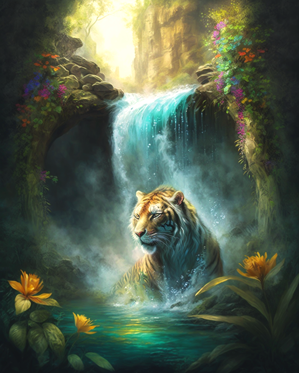 Tiger In The Falls Diamond Art Kit