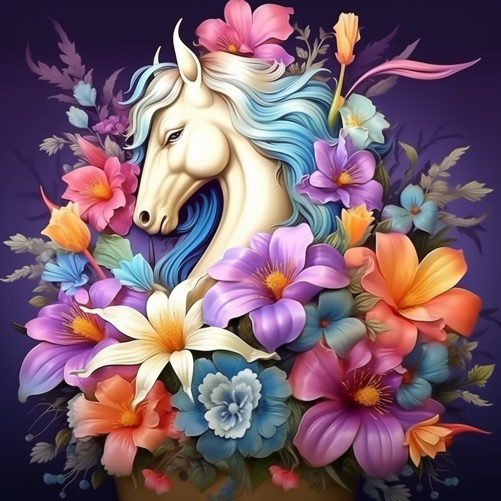 Cream Horse Flowers Diamond Art Kit