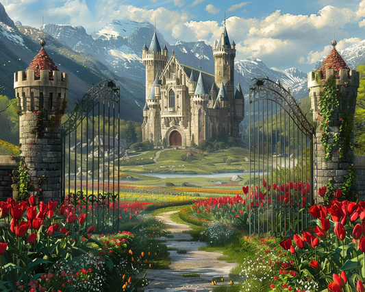 Tulips And Mountain Castle Diamond Art Kit