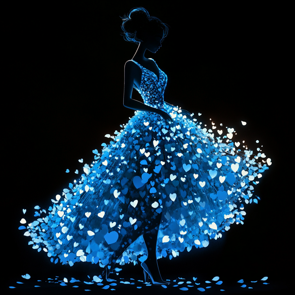 Blue White Heart Dress Girl Diamond Art Kit