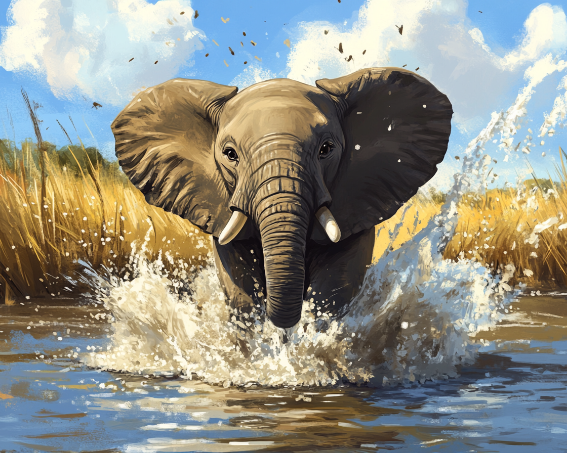 Elephant Running In Water Diamond Art Kit