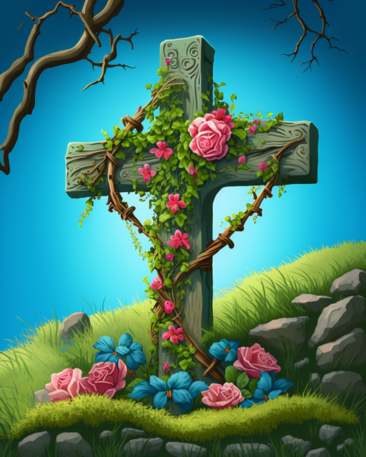Pink Rose Cross Diamond Art Kit