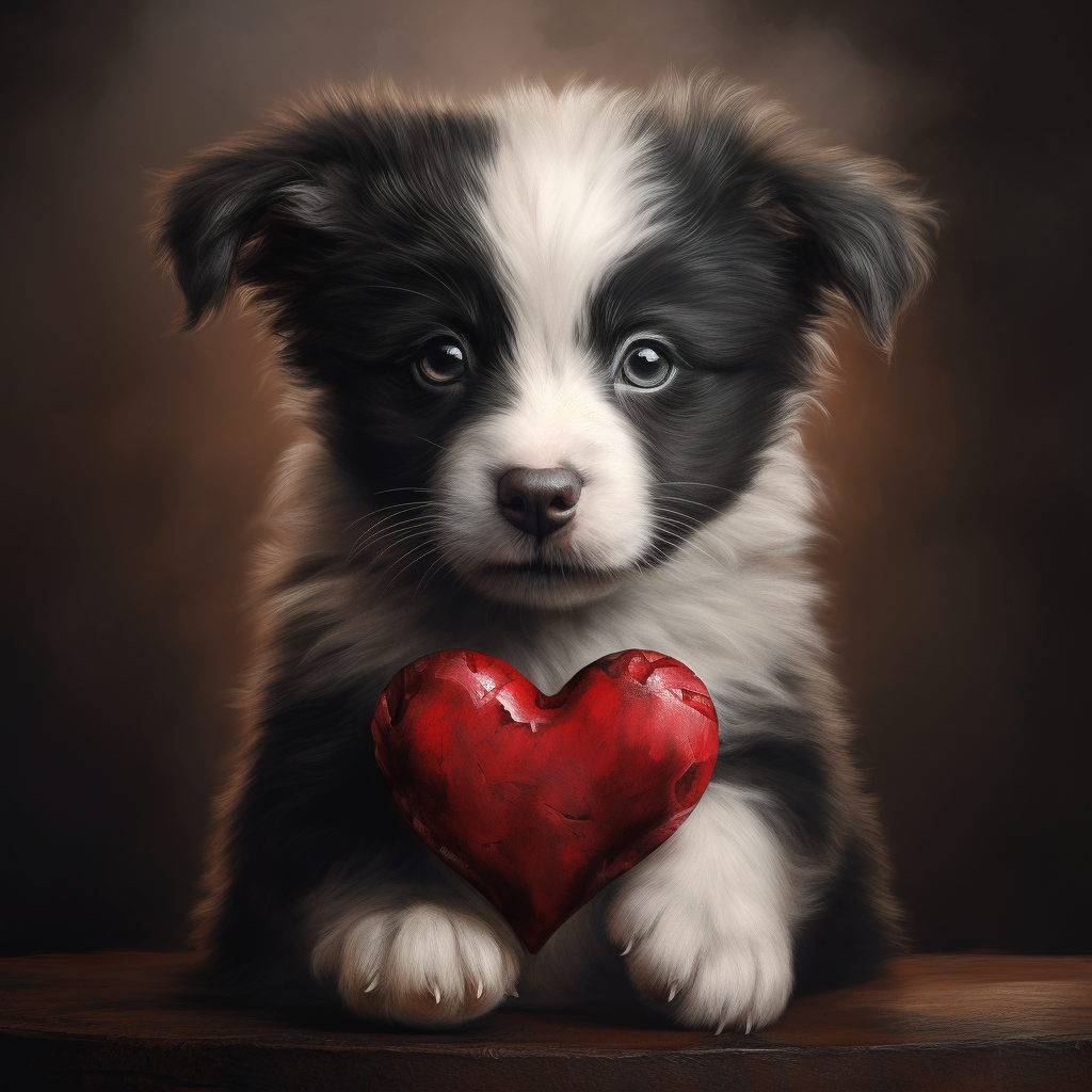 Blackandwhite Puppy And Red Heart Diamond Art Kit