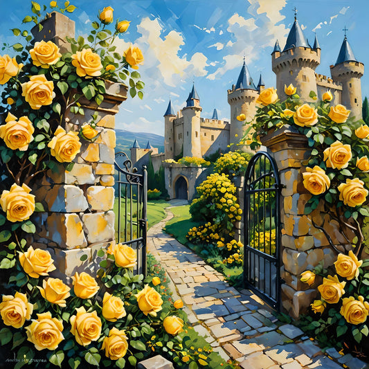 Castle And Yellow Roses Diamond Art Kit
