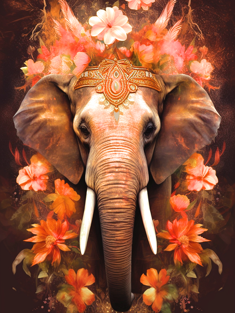 Orange Flower Elephant Diamond Art Kit