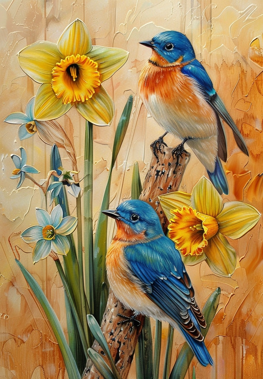 Abstr At Background Two Bluebirds Diamond Art Kit