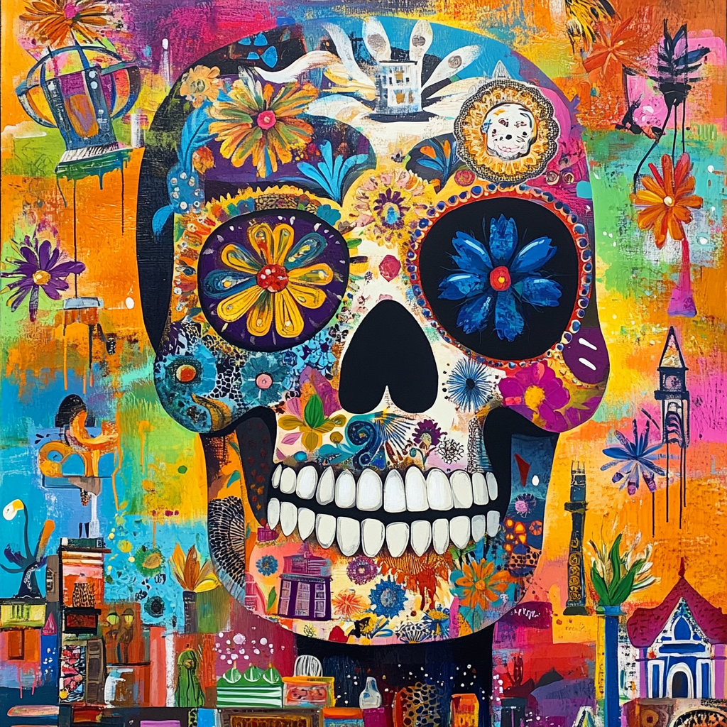 Flower Eyes Abstract Skull Diamond Art Kit